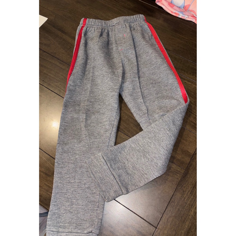 Disney Junior Mickey Mouse Kids Gray Fleece Joggers Red Side Stripe Size 7
